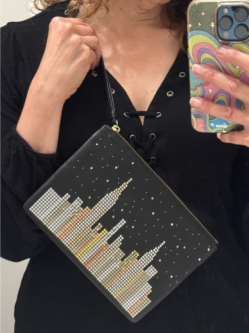 Kate Spade Glitzy Ritzy Skyline Willa clutch bag  NEW